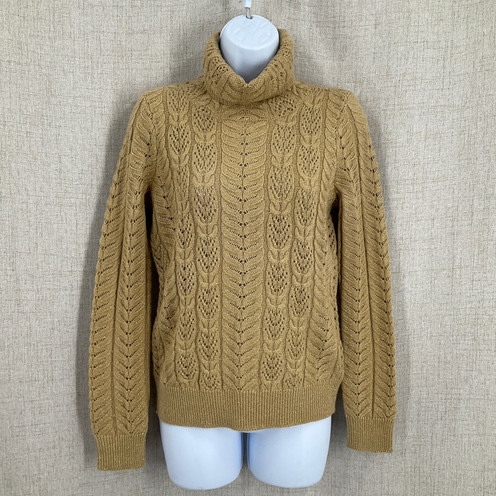 Lauren Ralph Lauren Turtleneck Sweater PS Gold Cashmere Wool Metallic Knit